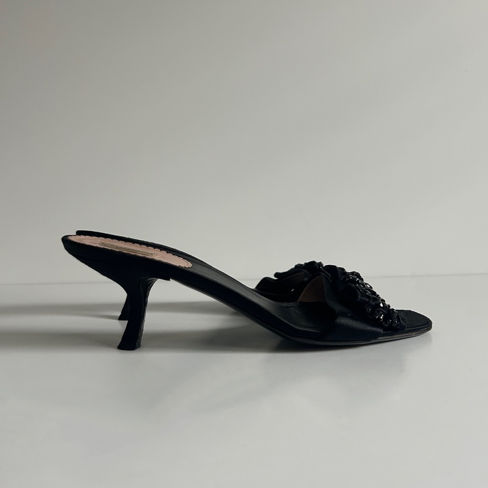 Vintage Prada Black Beaded Bow Slide Mule Kitten Heels Size EU 39.5 - Picture 7 of 13